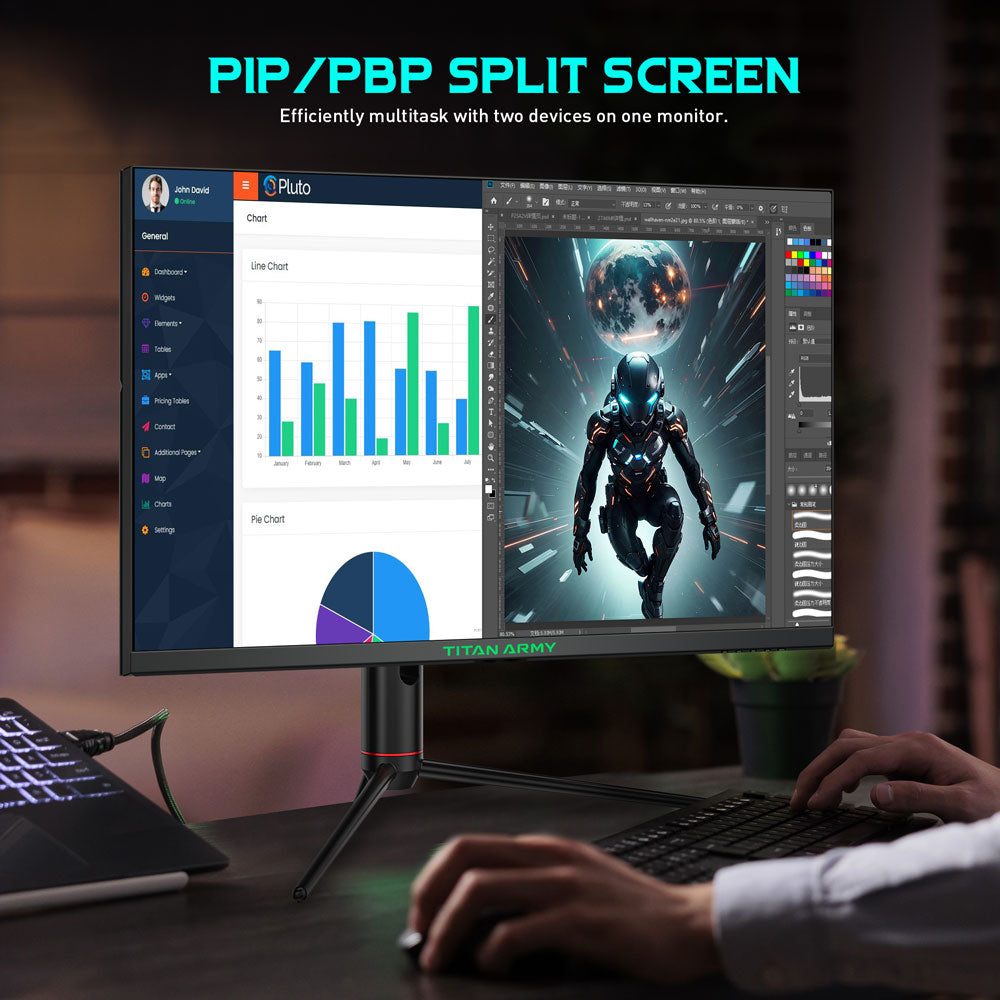 Herní monitor TITAN ARMY P32A2S2, 2560 x 1440 QHD FAST IPS panel, obnovovací frekvence 240 Hz, HDR400, 1ms GTG, režim GamePlus, adaptivní synchronizace, rozdělená obrazovka PIP/PBP, 2*HDMI 2.1 2*DP 1.4, podsvícení pro e-sporty, nastavitelný stojan