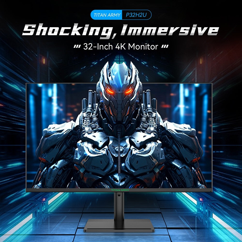 Komerční monitor TITAN ARMY P32H2U, 32palcová obrazovka s rozlišením 3840x2160 4K UHD, obnovovací frekvence 60 Hz, jas HDR10, nízká hladina modrého světla, vestavěný reproduktor, 95% barevný gamut DCI-P3, 65W plně vybavený port USB-C, držák VESA
