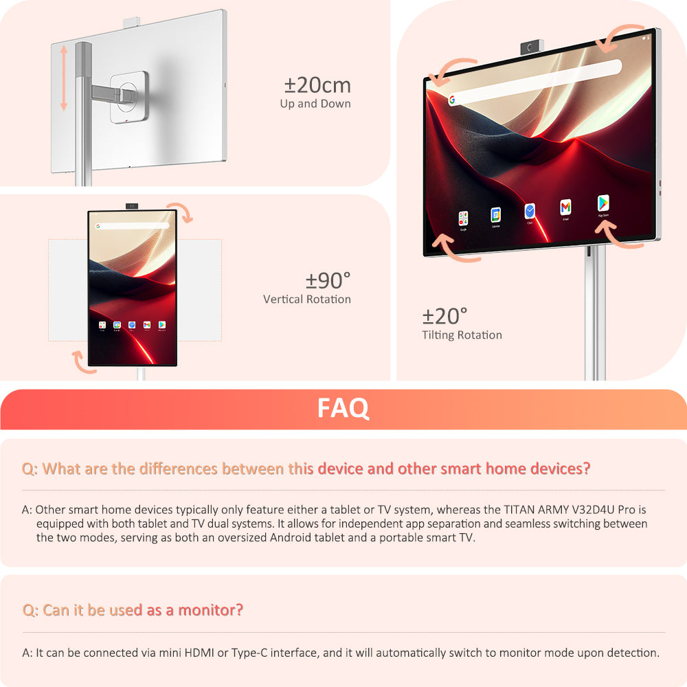 Přenosná chytrá obrazovka Titan Army V32D4U Pro Flat 16:9 VA UHD 76Hz s výkonným čipsetem a několika režimy připojení