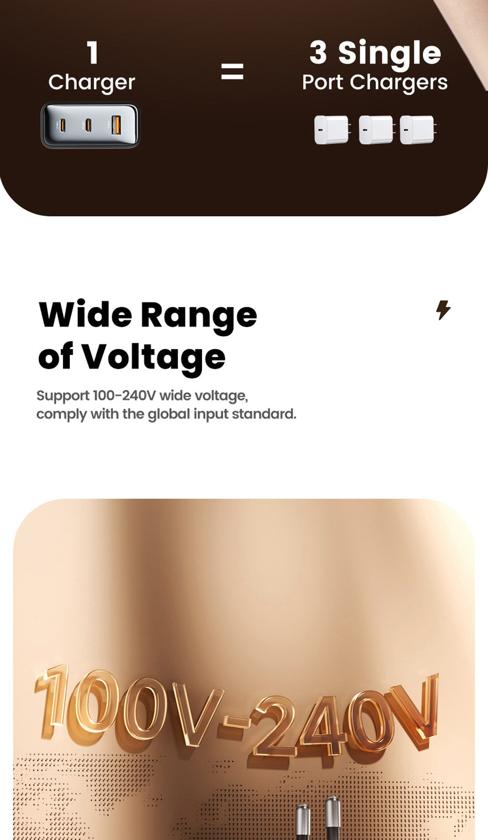 Nabíječka Toocki TCT100-XRB 100W GaN USB, trojitý port PD 3.0, pro iPhone, Huawei, Samsung, tablety a mobilní telefony