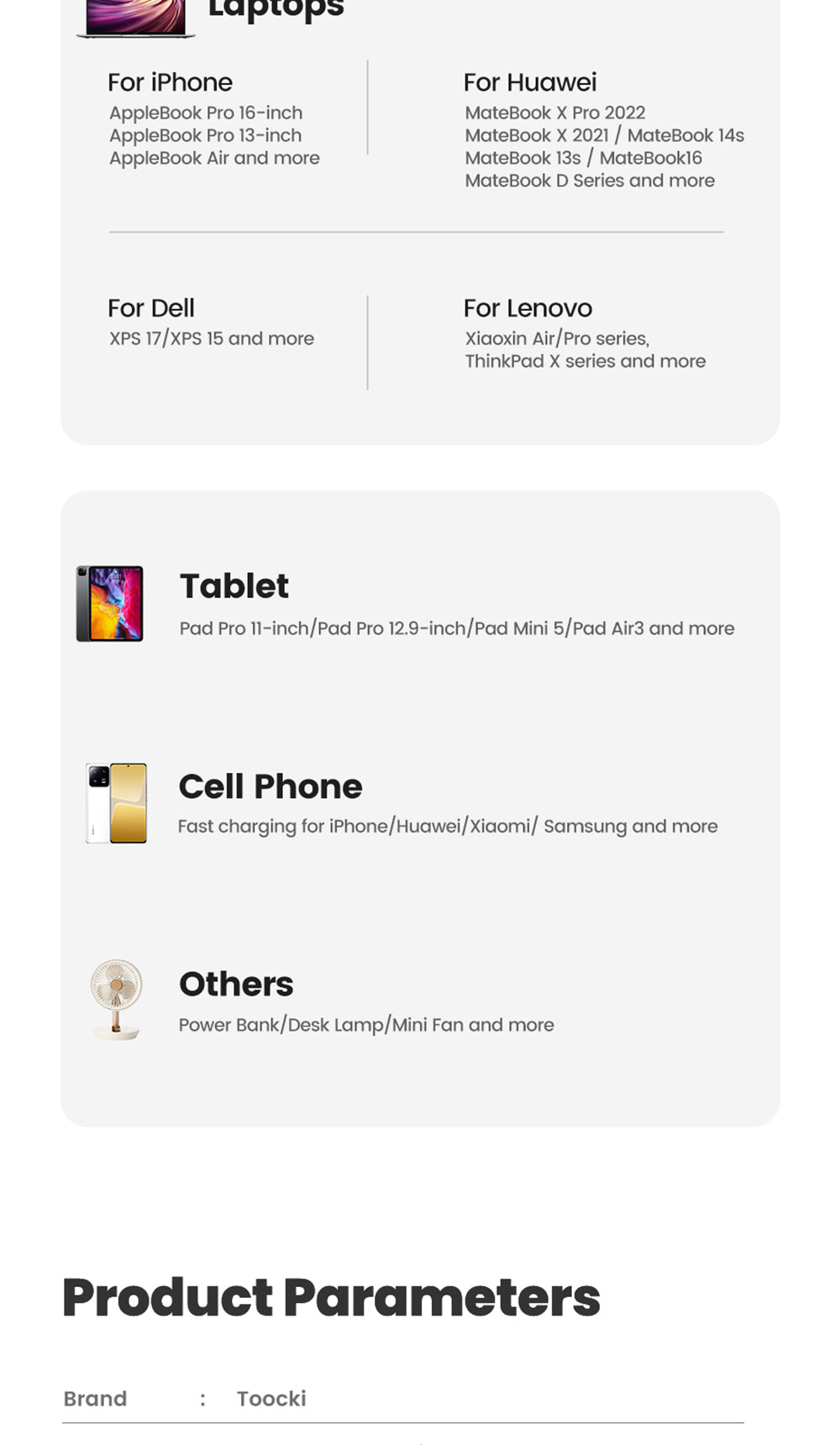 Nabíječka Toocki TCT100-XRB 100W GaN USB, trojitý port PD 3.0, pro iPhone, Huawei, Samsung, tablety a mobilní telefony