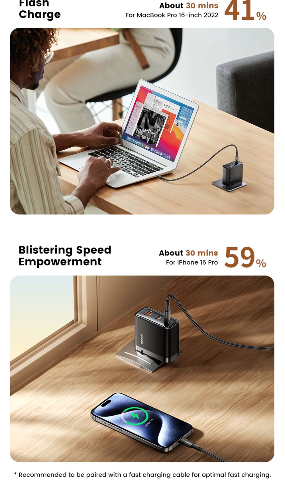 Nabíječka Toocki TCT100-XRB 100W GaN USB, trojitý port PD 3.0, pro iPhone, Huawei, Samsung, tablety a mobilní telefony