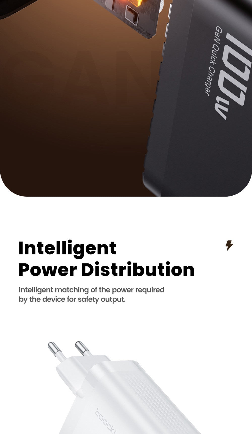 Nabíječka Toocki TCT100-XRB 100W GaN USB, trojitý port USB-C a USB-A PD 3.0, pro iPhone, Huawei, Samsung, tablety a mobilní telefony