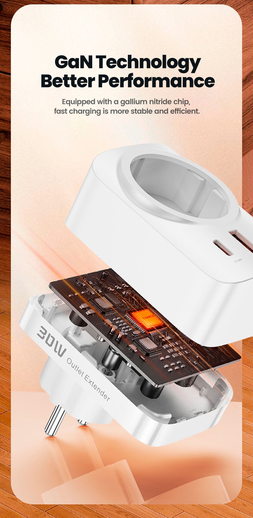 Prodlužovač zásuvek Toocki TCT30-X0Z8 PD30W, tři porty pro rychlé nabíjení, 3680W AC zásuvka, technologie GaN, černá