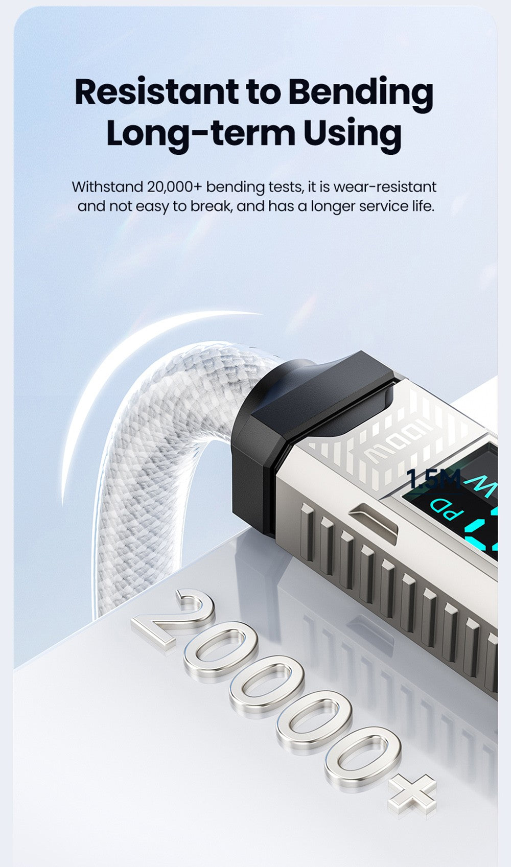 Toocki TXCTT1-ZFZA01 100W rychlonabíjecí kabel, LED displej, opletená zinková slitina, přenos dat 480 Mbps, bílý - 1 m