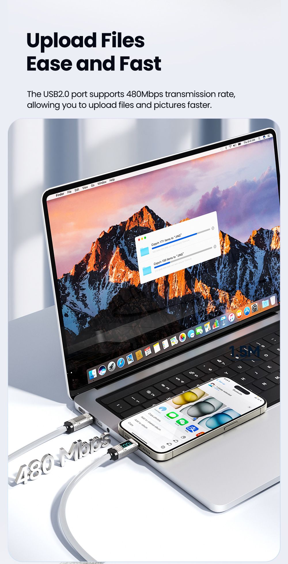 Toocki TXCTT1-ZFZA01 100W rychlonabíjecí kabel, LED displej, opletená zinková slitina, přenos dat 480 Mbps, bílý - 1 m