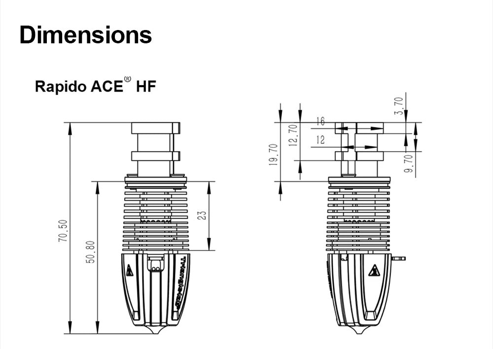 Trianglelab Rapido ACE HF Hotend - termistor PT1000, kompatibilní s Dragon/Rapido, adaptér V6