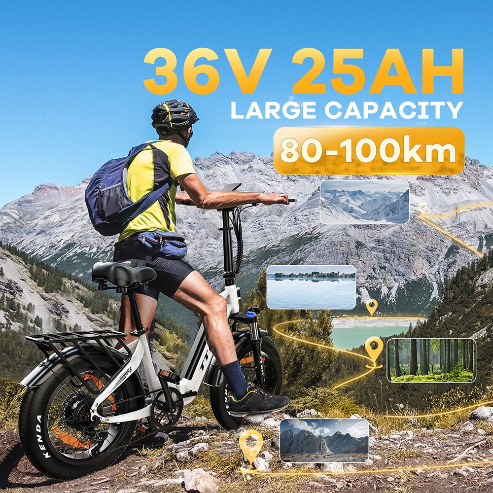 Elektrokolo TTGO F6, motor 250 W, baterie 36 V 25 Ah, pneumatiky 20 x 4 palce, maximální rychlost 25 km/h, maximální dojezd 100 km, hydraulická kotoučová brzda, přední tlumič, senzor točivého momentu, řazení Shimano 7 rychlostí, LCD displej - bílá