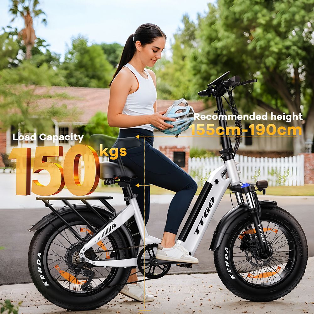 Elektrokolo TTGO F6, motor 250 W, baterie 36 V 25 Ah, pneumatiky 20 x 4 palce, maximální rychlost 25 km/h, maximální dojezd 100 km, hydraulická kotoučová brzda, přední tlumič, senzor točivého momentu, řazení Shimano 7 rychlostí, LCD displej - bílá