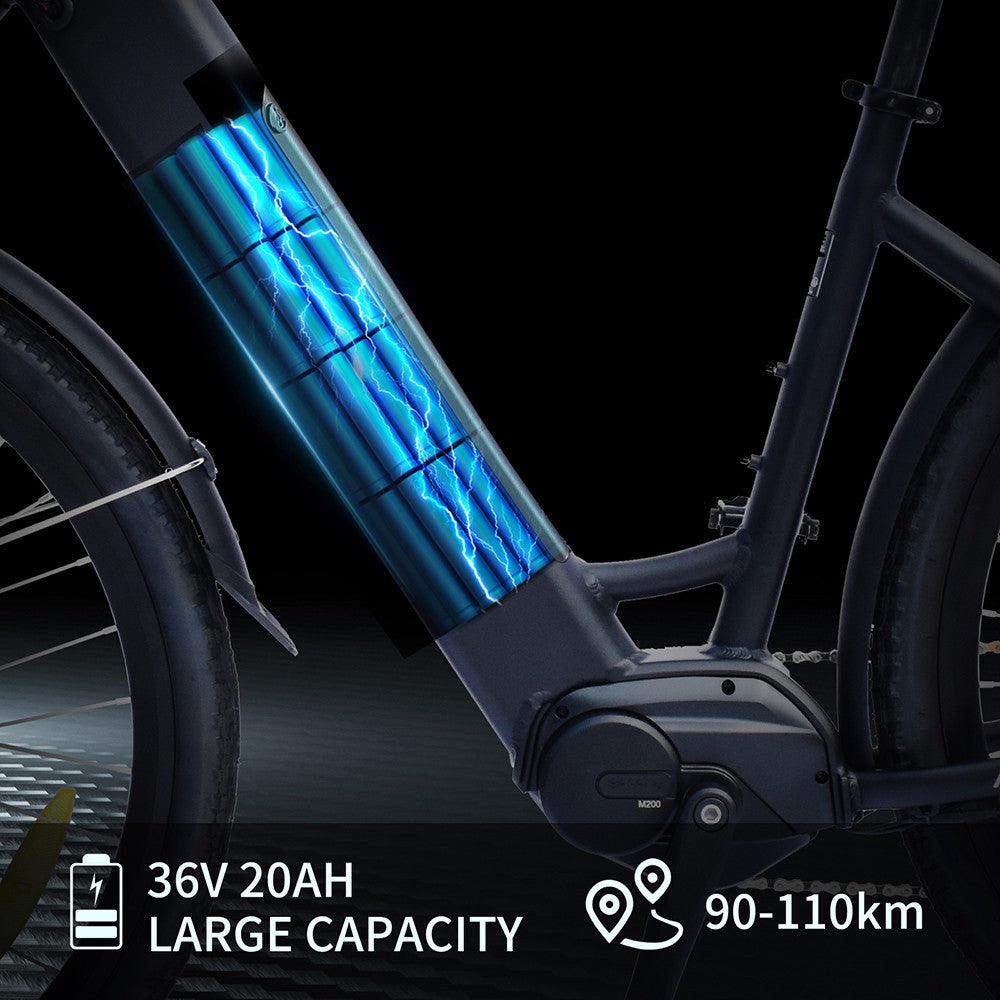 Elektrokolo TTGO LK-ZZ-28ST, motor 250 W, baterie 36 V 20 Ah, pneumatiky 700 °C * 45 °C, maximální rychlost 25 km/h, dojezd 180 km, hydraulická kotoučová brzda, řazení Shimano 9 rychlostí, LCD displej - černé