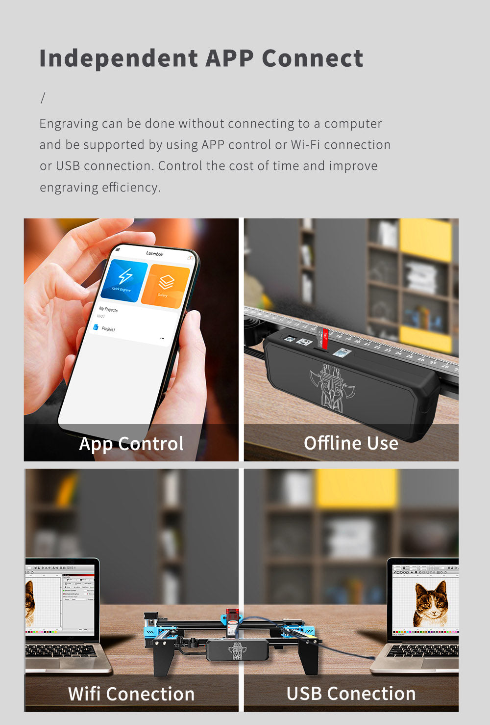 Laserová gravírka/řezačka TWO TREES TTS-10 Pro 10W, rychlost gravírování 30000 mm/min, 300x300 mm, připojení k aplikaci, dálkové ovládání