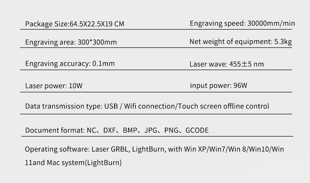 Laserová gravírka/řezačka TWO TREES TTS-10 Pro 10W, rychlost gravírování 30000 mm/min, 300x300 mm, připojení k aplikaci, dálkové ovládání