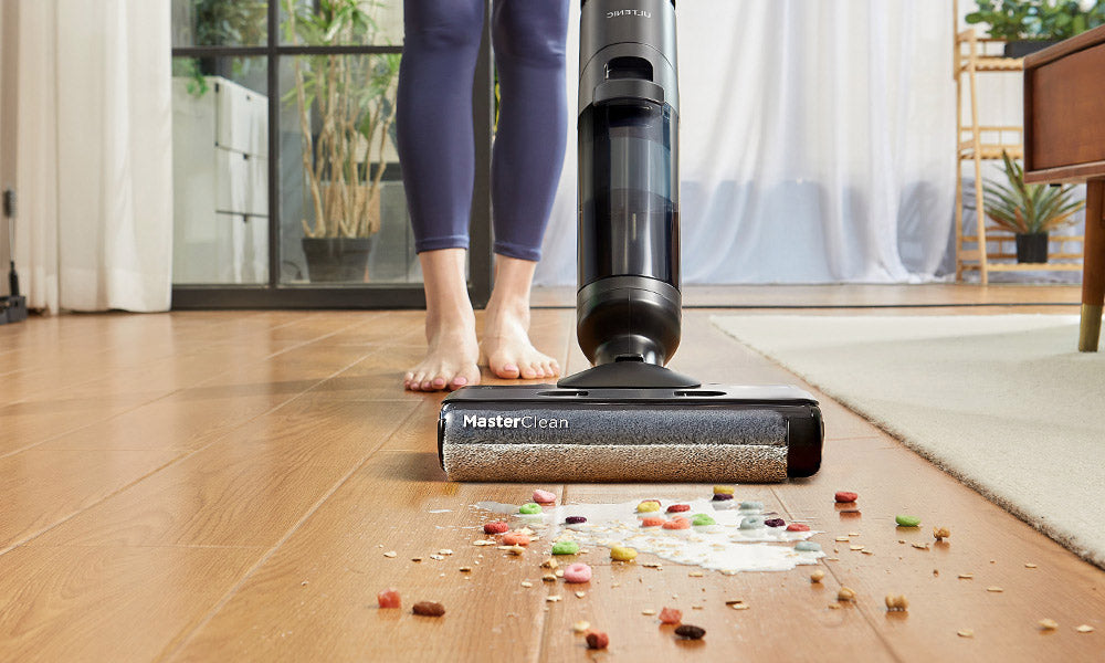 Bezdrátový vysavač a mop Ultenic AC1 Elite se samočištěním, až 50minutovou dobou provozu, inteligentní detekcí nečistot, 3 režimy čištění, LCD displej, dvojitá nádrž, samojízdný, skvělý na tvrdé podlahy a lepkavý nepořádek