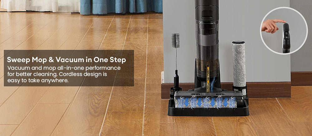 Bezdrátový vysavač a mop Ultenic AC1 Elite se samočištěním, až 50minutovou dobou provozu, inteligentní detekcí nečistot, 3 režimy čištění, LCD displej, dvojitá nádrž, samojízdný, skvělý na tvrdé podlahy a lepkavý nepořádek