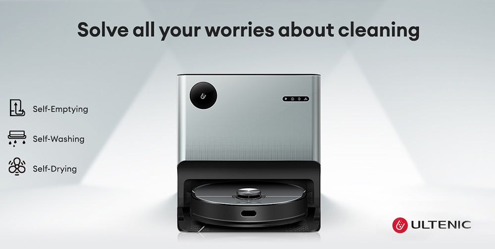 Robotický vysavač Ultenic MC1 s plně automatickou stanicí, sacím tlakem 5000 Pa, dvojitým rotačním mopováním, horkovzdušným sušením, 3l sáčkem na prach, baterií 5200 mAh, max. výdrží 180 minut, ovládáním pomocí aplikace/hlasem