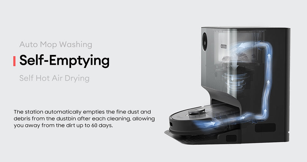 Robotický vysavač Ultenic MC1 s plně automatickou stanicí, sacím tlakem 5000 Pa, dvojitým rotačním mopováním, horkovzdušným sušením, 3l sáčkem na prach, baterií 5200 mAh, max. výdrží 180 minut, ovládáním pomocí aplikace/hlasem