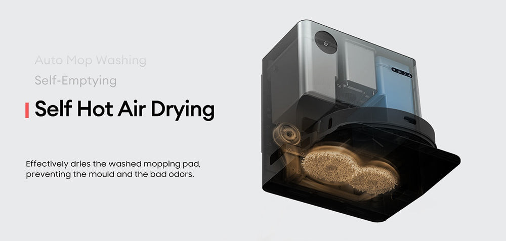 Robotický vysavač Ultenic MC1 s plně automatickou stanicí, sacím tlakem 5000 Pa, dvojitým rotačním mopováním, horkovzdušným sušením, 3l sáčkem na prach, baterií 5200 mAh, max. výdrží 180 minut, ovládáním pomocí aplikace/hlasem