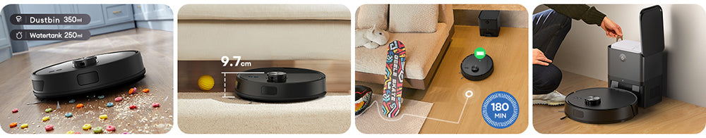 Robotický vysavač Ultenic T10 Lite s LiDAR navigací, sací tlak 4500 Pa, samovyprazdňování, Matrix Clean, doba provozu až 180 minut, 2l nádoba na prach, ovládání pomocí aplikace/Alexa/Siri/IFTTT, pro všechny podlahy a zvířecí chlupy