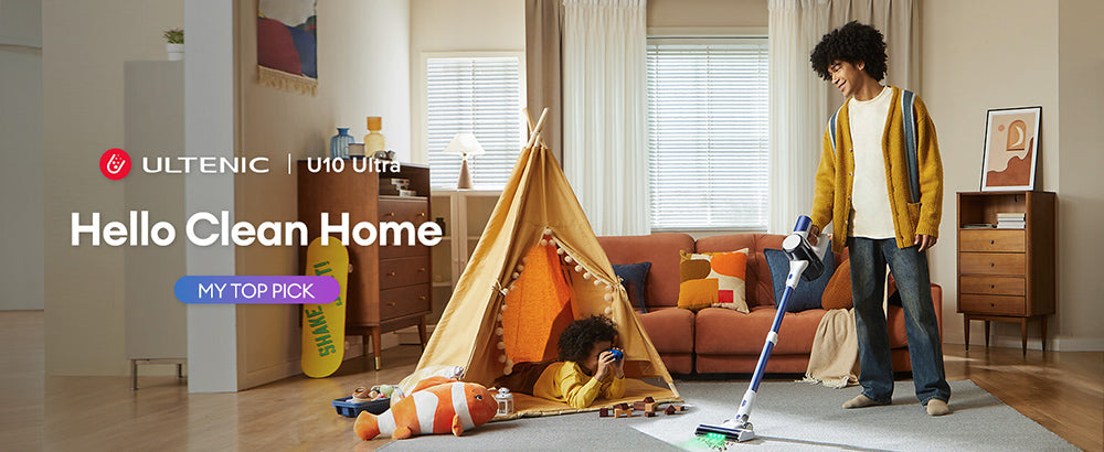 Bezdrátový vysavač Ultenic U10 Ultra, sací výkon 40 kPa, digitální motor 450 W, samostatně stojící, teleskopická trubice, doba provozu 40 minut, vestavěná svítilna, otočení o 180°