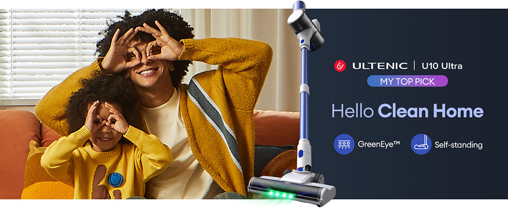 Bezdrátový vysavač Ultenic U10 Ultra, sací výkon 40 kPa, digitální motor 450 W, samostatně stojící, teleskopická trubice, doba provozu 40 minut, vestavěná svítilna, otočení o 180°