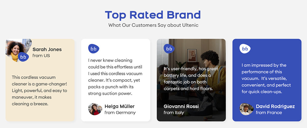 Bezdrátový vysavač Ultenic U10 Ultra, sací výkon 40 kPa, digitální motor 450 W, samostatně stojící, teleskopická trubice, doba provozu 40 minut, vestavěná svítilna, otočení o 180°