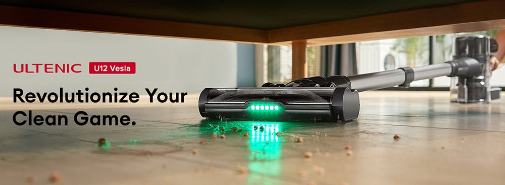Bezdrátový vysavač Ultenic U12 Vesla, sací tlak 30 kPa, motor 450 W, nádoba na prach 1 l, doba provozu až 45 minut, vyjímatelná baterie, LED světlomety