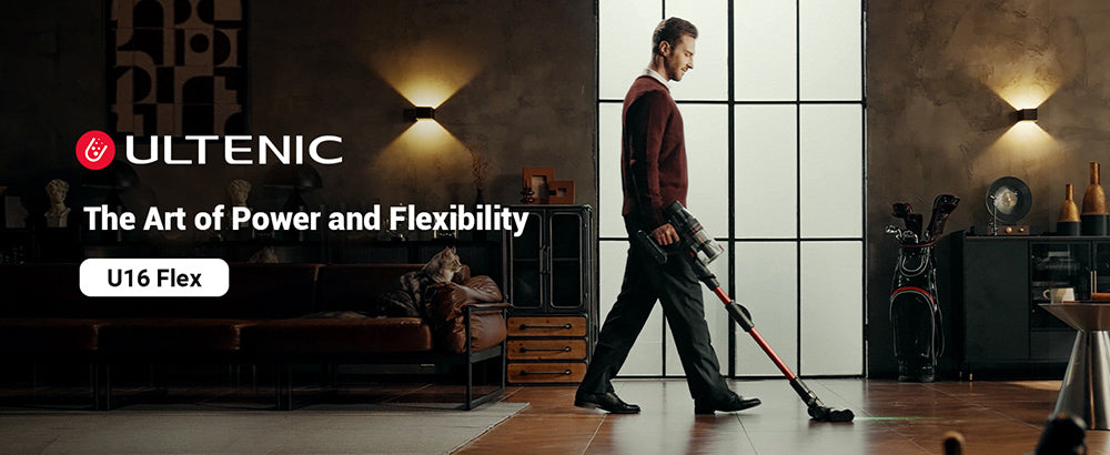 Bezdrátový vysavač Ultenic U16 Flex, sací výkon 45 000 Pa, doba provozu 60 minut, flexibilní tyč o 180°, kartáč proti zamotání, zelené světlo, LED displej, nabíjení na zeď