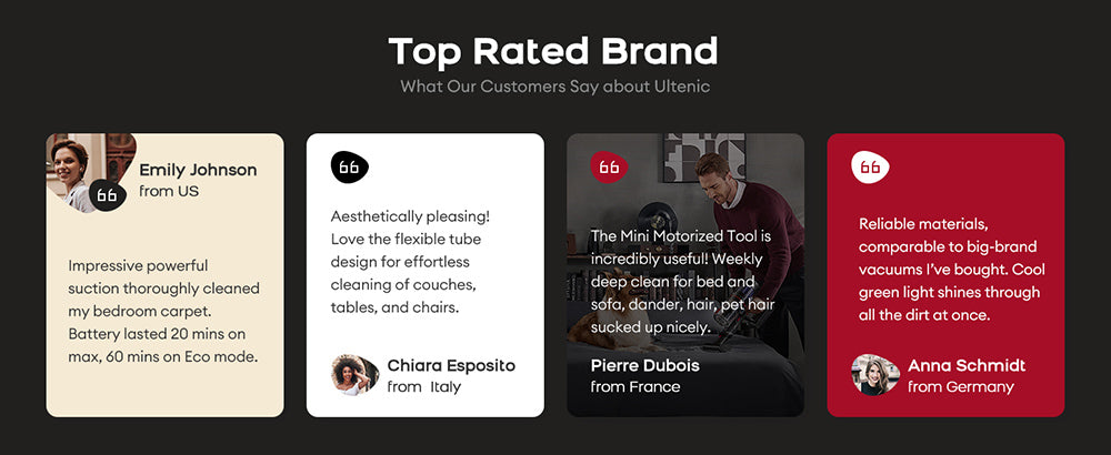 Bezdrátový vysavač Ultenic U16 Flex, sací výkon 45 000 Pa, doba provozu 60 minut, flexibilní tyč o 180°, kartáč proti zamotání, zelené světlo, LED displej, nabíjení na zeď