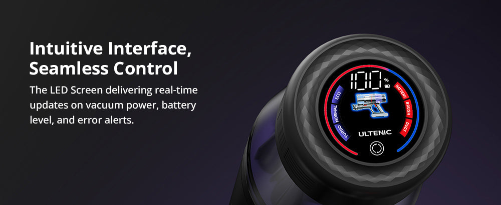 Bezdrátový vysavač Ultenic U16 Flex, sací výkon 45 000 Pa, doba provozu 60 minut, flexibilní tyč o 180°, kartáč proti zamotání, zelené světlo, LED displej, nabíjení na zeď