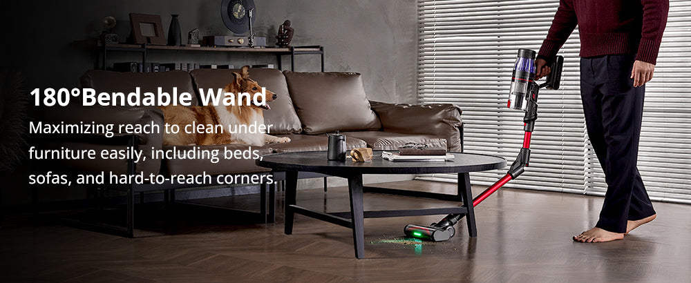 Bezdrátový vysavač Ultenic U16 Flex, sací výkon 45 000 Pa, doba provozu 60 minut, flexibilní tyč o 180°, kartáč proti zamotání, zelené světlo, LED displej, nabíjení na zeď