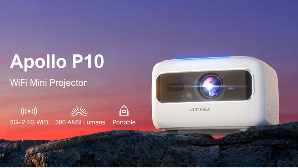 Přenosný projektor ULTIMEA Apollo P10, 300 ANSI, dekódování 1080p, nativní 720p, WiFi 2,4 GHz/5 GHz