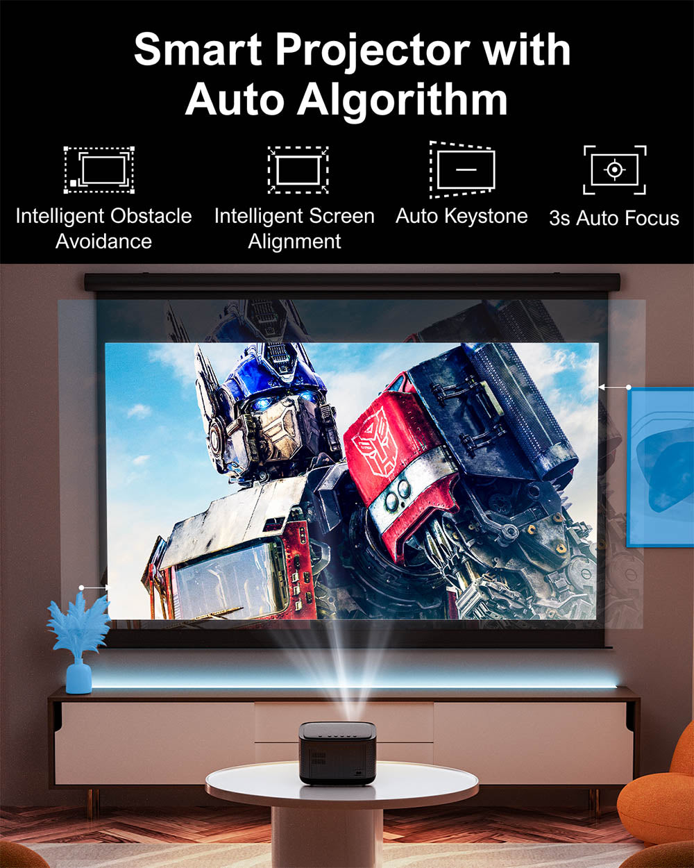 Projektor Ultimea Apollo P50, 800 ANSI lumenů, nativní rozlišení 1080p, Dolby Audio, automatické přizpůsobení obrazovky a vyhýbání se objektům, WiFi 6, Bluetooth 5.3