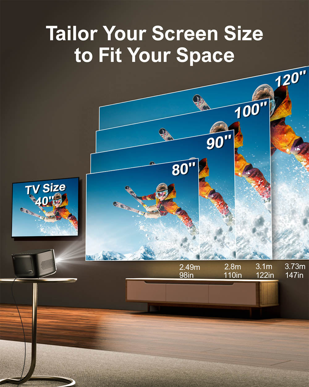 Projektor Ultimea Apollo P50, 800 ANSI lumenů, nativní rozlišení 1080p, Dolby Audio, automatické přizpůsobení obrazovky a vyhýbání se objektům, WiFi 6, Bluetooth 5.3