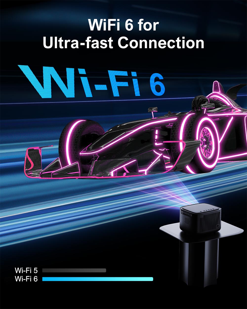 Projektor Ultimea Apollo P50, 800 ANSI lumenů, nativní rozlišení 1080p, Dolby Audio, automatické přizpůsobení obrazovky a vyhýbání se objektům, WiFi 6, Bluetooth 5.3