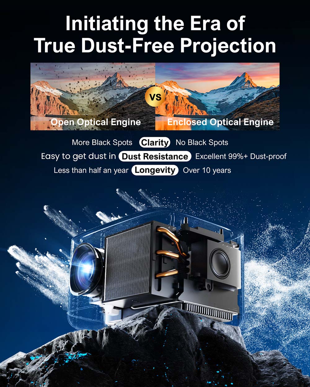 Projektor Ultimea Apollo P50, 800 ANSI lumenů, nativní rozlišení 1080p, Dolby Audio, automatické přizpůsobení obrazovky a vyhýbání se objektům, WiFi 6, Bluetooth 5.3