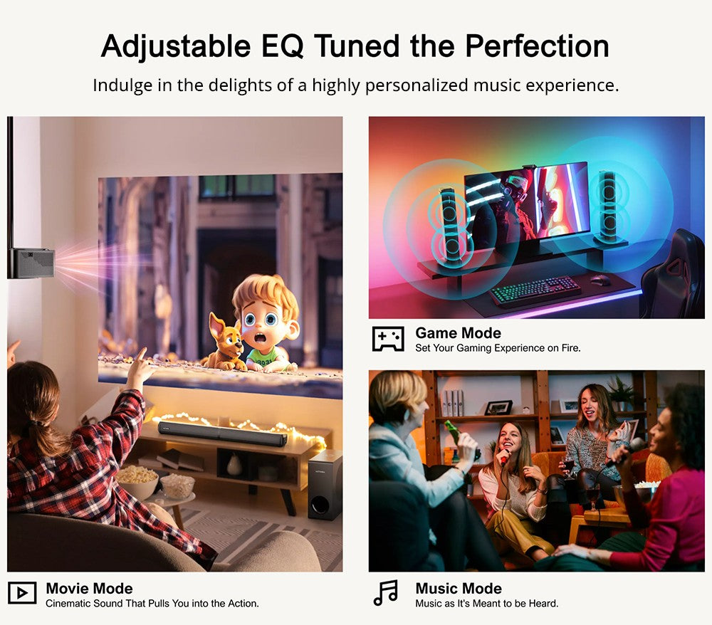 Ultimea Apollo S50 4.1kanálový odnímatelný soundbar se subwooferem, Bluetooth 5.3, nastavitelná úroveň basů, 3 režimy ekvalizéru