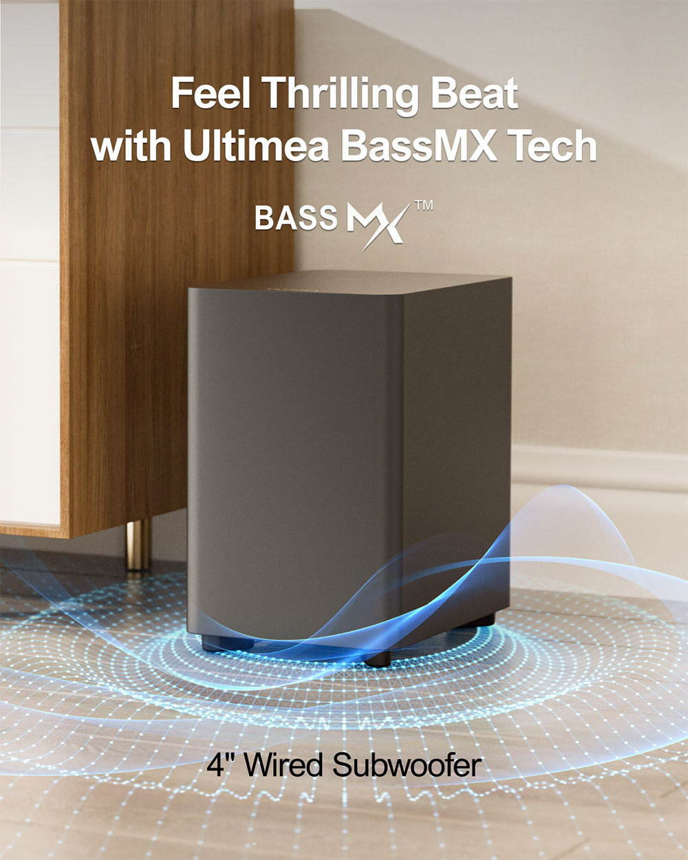 Reproduktorová sada Ultimea Aura A40 Soundbar se subwooferem, 7.1 kanálů, ovládání aplikací, 10pásmový ekvalizér, 121 přednastavených ekvalizérů, Bluetooth 5.3, špičkový výkon 330 W