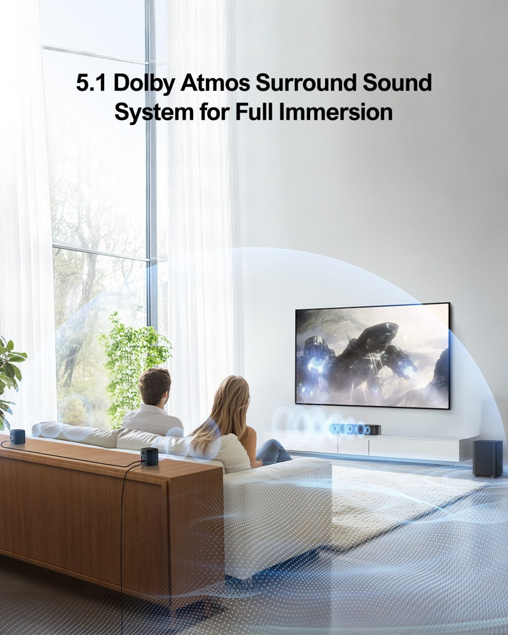 ULTIMEA Aura A50 Pro 5.1 soundbar, Dolby Atmos, systém prostorového zvuku pro TV, ovládání aplikací, 2 prostorové reproduktory, HDMI eARC/OPT/AUX/BT