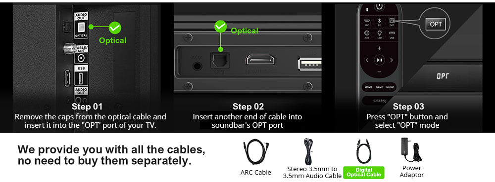 Soundbar ULTIMEA Nova S40 s kabelovým subwooferem, 2.1 kanálový, dálkové ovládání, režim Film/Hudba/Hra, připojení ARC/optické/AUX/USB/Bluetooth 5.3, pro hraní her s TV a PC