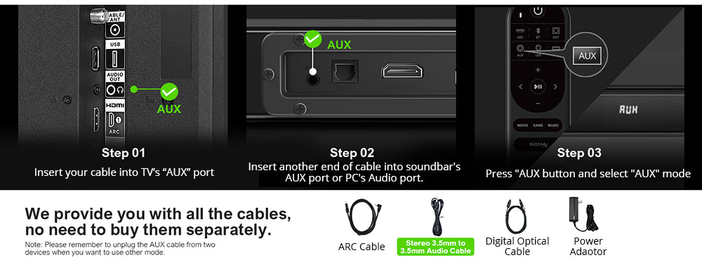 Soundbar ULTIMEA Nova S40 s kabelovým subwooferem, 2.1 kanálový, dálkové ovládání, režim Film/Hudba/Hra, připojení ARC/optické/AUX/USB/Bluetooth 5.3, pro hraní her s TV a PC