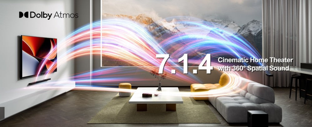 Soundbar Ultimea Nova S90 7.1.4, sada reproduktorů se subwooferem, Dolby Atmos, špičkový výkon 740 W, 4K HDR pass-through, 6 režimů ekvalizéru