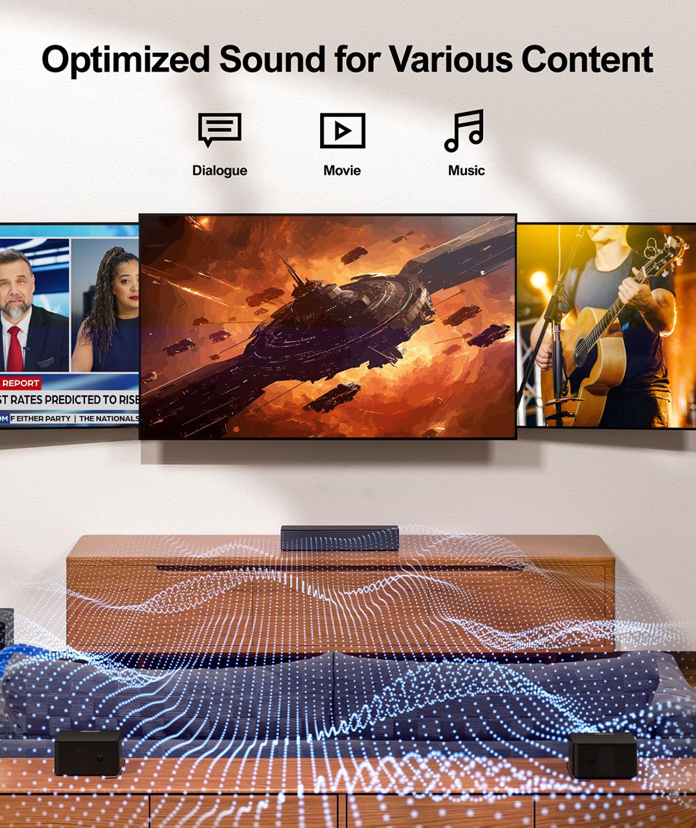 Ultimea Poseidon D50 5.1kanálový soundbar se subwooferem a zadními prostorovými reproduktory, nastavitelná úroveň prostorového zvuku, 3 režimy ekvalizéru