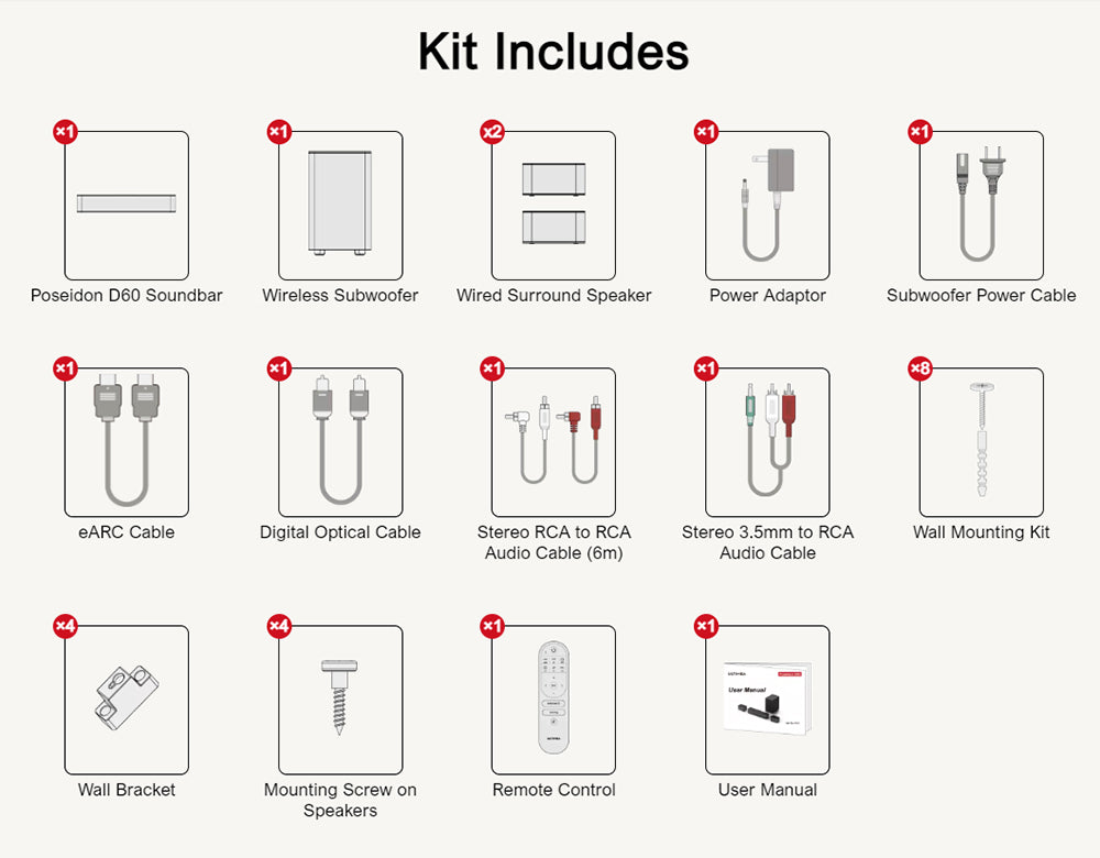 Reproduktorová sada Ultimea Poseidon D60 Soundbar se subwooferem, Dolby Atmos 5.1, nastavitelná úroveň prostorového zvuku, více režimů