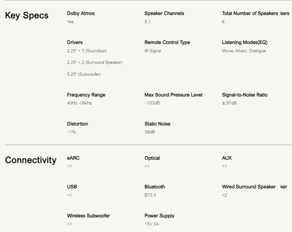 Reproduktorová sada Ultimea Poseidon D60 Soundbar se subwooferem, Dolby Atmos 5.1, nastavitelná úroveň prostorového zvuku, více režimů