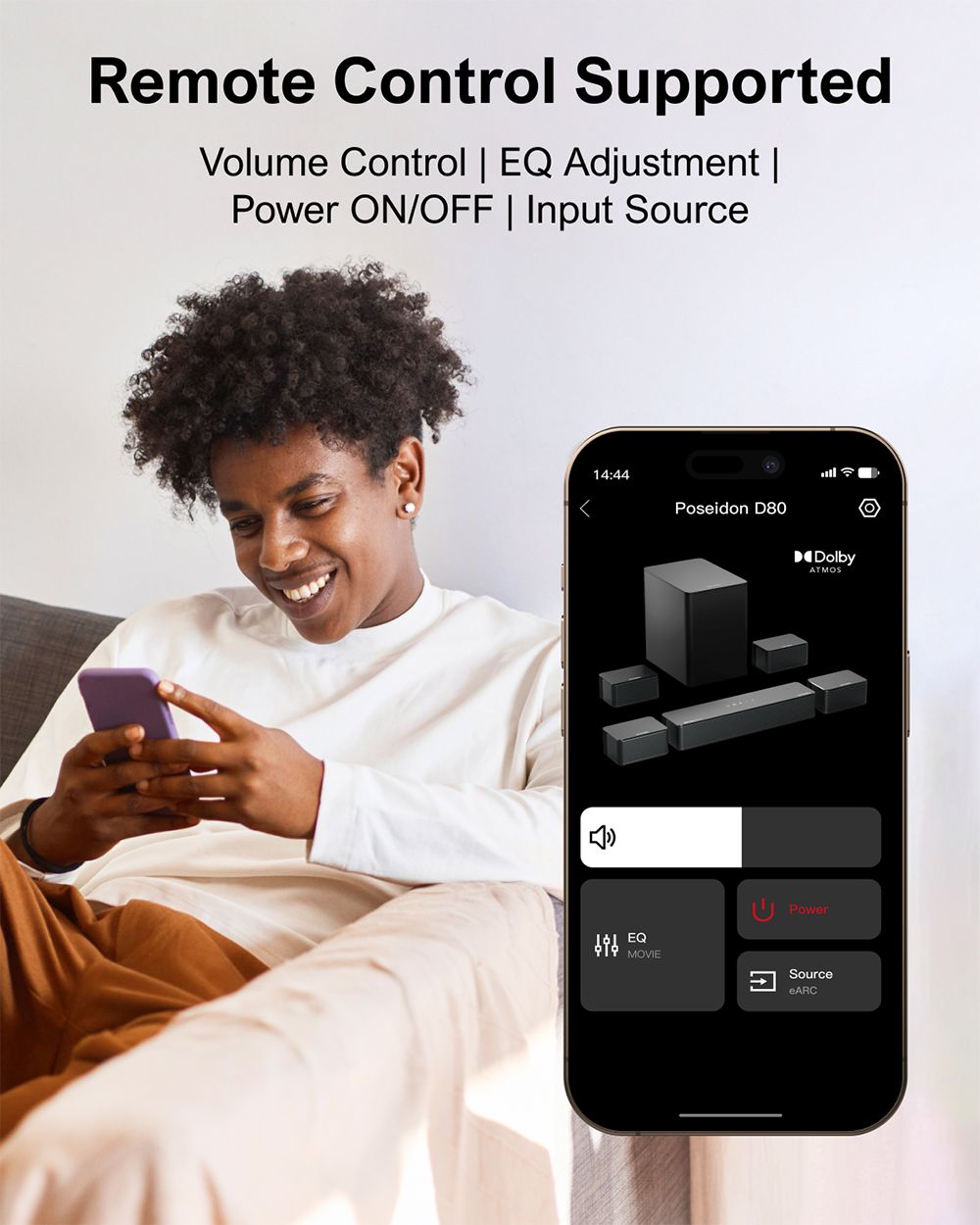 ULTIMEA Poseidon D80 7.1kanálový soundbar se subwooferem, Dolby Atmos, špičkový výkon 460 W, ovládání přes aplikaci, 10pásmový ekvalizér, 121 přednastavených ekvalizérů, Bluetooth 5.3