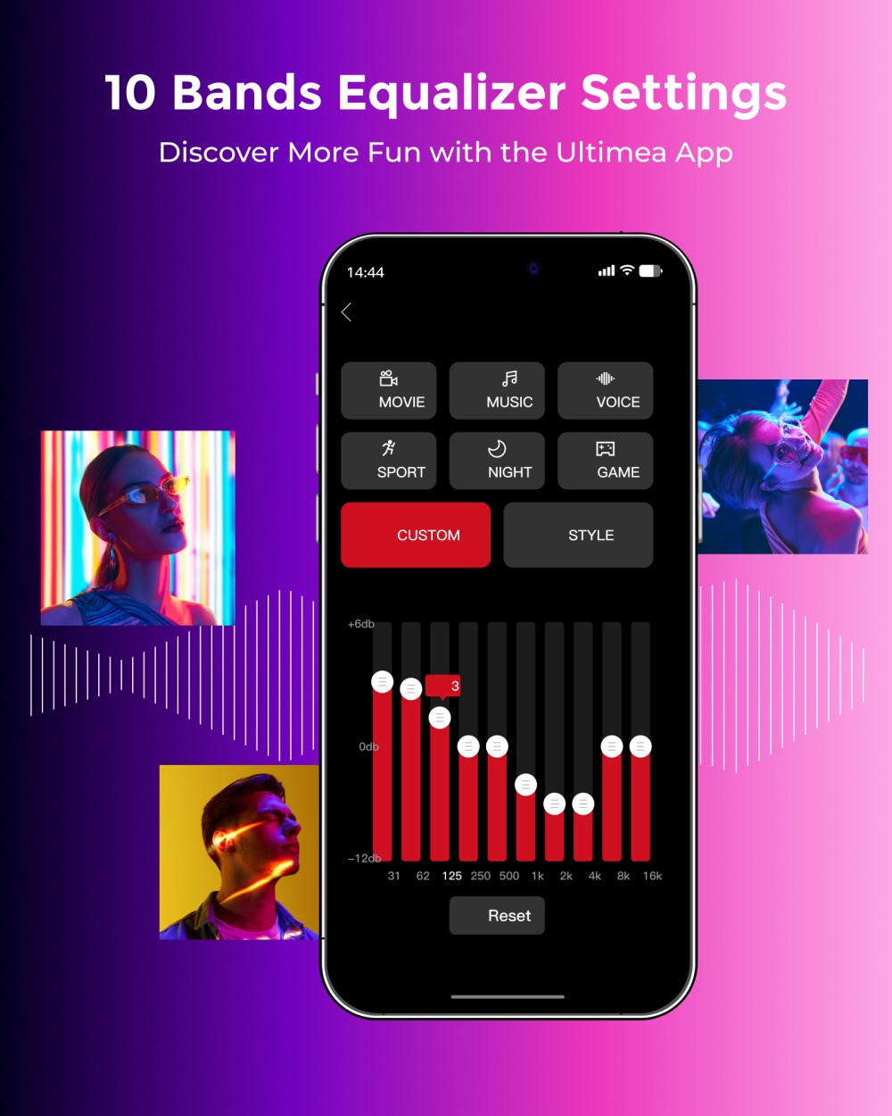 ULTIMEA Apollo S80 5.1 soundbar, chytré ovládání pomocí aplikace, dynamické světelné efekty, nastavení RGB světla a jasu, 121 přednastavených ekvalizérů, odnímatelná konstrukce