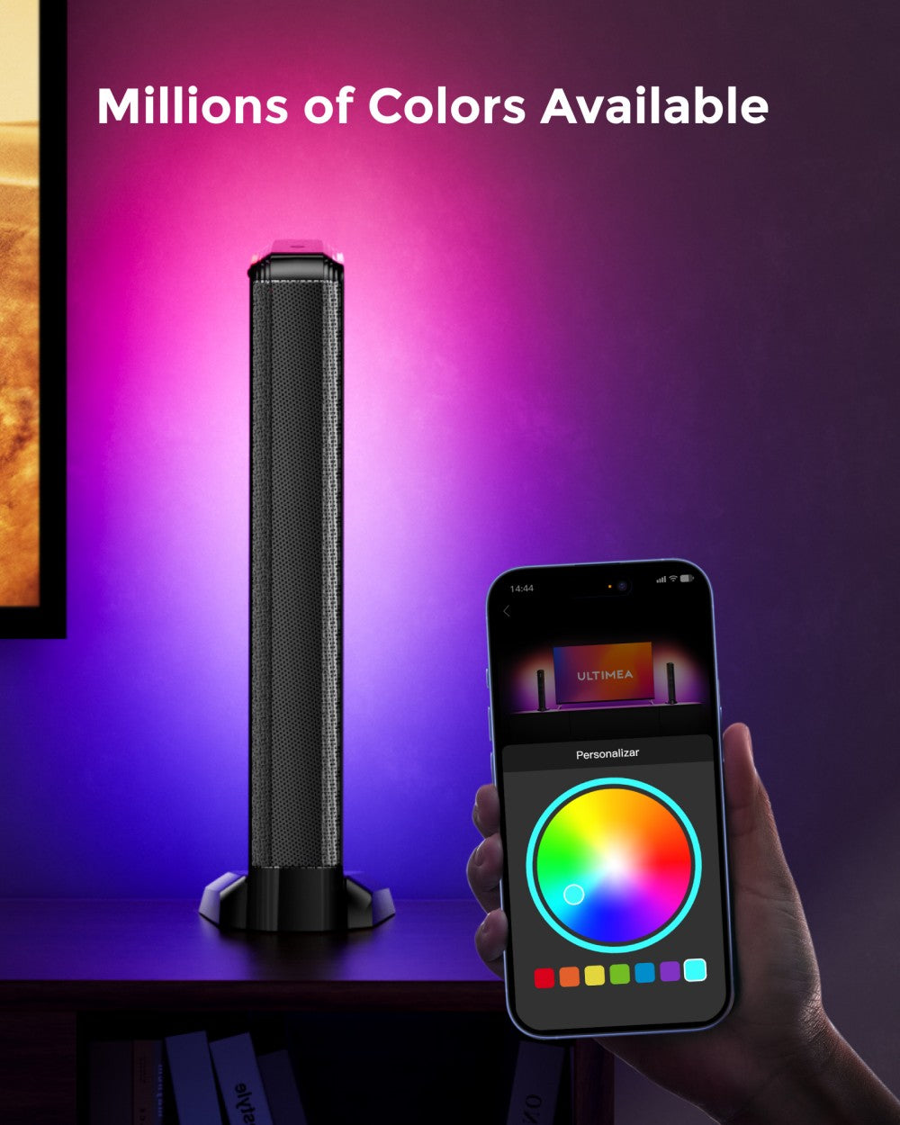 ULTIMEA Apollo S80 5.1 soundbar, chytré ovládání pomocí aplikace, dynamické světelné efekty, nastavení RGB světla a jasu, 121 přednastavených ekvalizérů, odnímatelná konstrukce