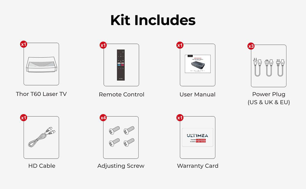 Laserový televizor Ultimea Thor T60, 4000 ANSI, Dolby Atmos a Dolby Vision, nativní rozlišení 4K, HDR 10, kontrast 4000:1, 8bodová kalibrace, Android TV 11 – zástrčka EU