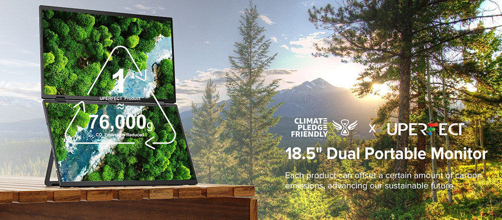 PERFECT Delta Max 18,5palcový přenosný monitor s dvojitou obrazovkou, IPS obrazovka 1920*1080, obnovovací frekvence 100 Hz, 100% sRGB, vestavěný reproduktor, bez ovladače, skládací o 360°, nastavitelný stojan a montáž VESA, prodlužovač obrazovky pro notebook, PC, telefon, herní konzoli - zástrčka EU