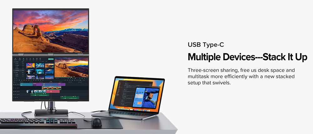 PERFECT Delta Max 18,5palcový přenosný monitor s dvojitou obrazovkou, IPS obrazovka 1920*1080, obnovovací frekvence 100 Hz, 100% sRGB, vestavěný reproduktor, bez ovladače, skládací o 360°, nastavitelný stojan a montáž VESA, prodlužovač obrazovky pro notebook, PC, telefon, herní konzoli - zástrčka EU